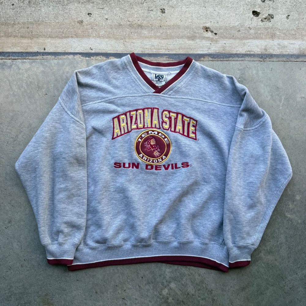 Vintage Lee Sport Arizona State Sun Devils Sweatshirt Gray V-Neck Large